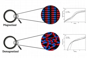 Comparison Diagram of Magnetic Domains Inside Magnetized and Demagnetized Magnets